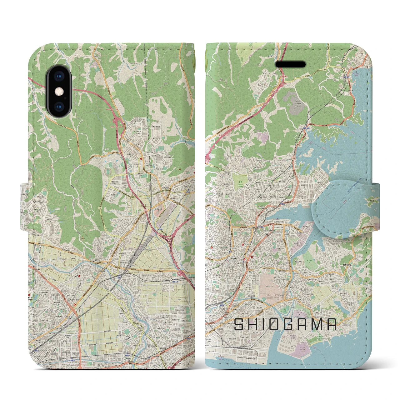 【塩竈(宮城県)】地図柄iPhoneケース(手帳タイプ)ナチュラル・iPhone XS / X 用
