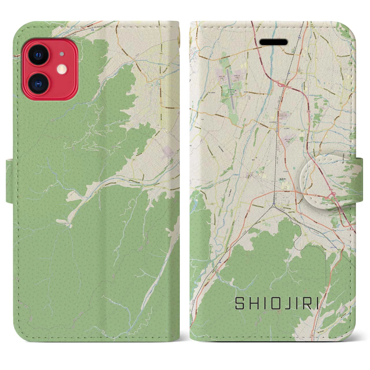 【塩尻(長野県)】地図柄iPhoneケース(手帳タイプ)ナチュラル・iPhone 11 用