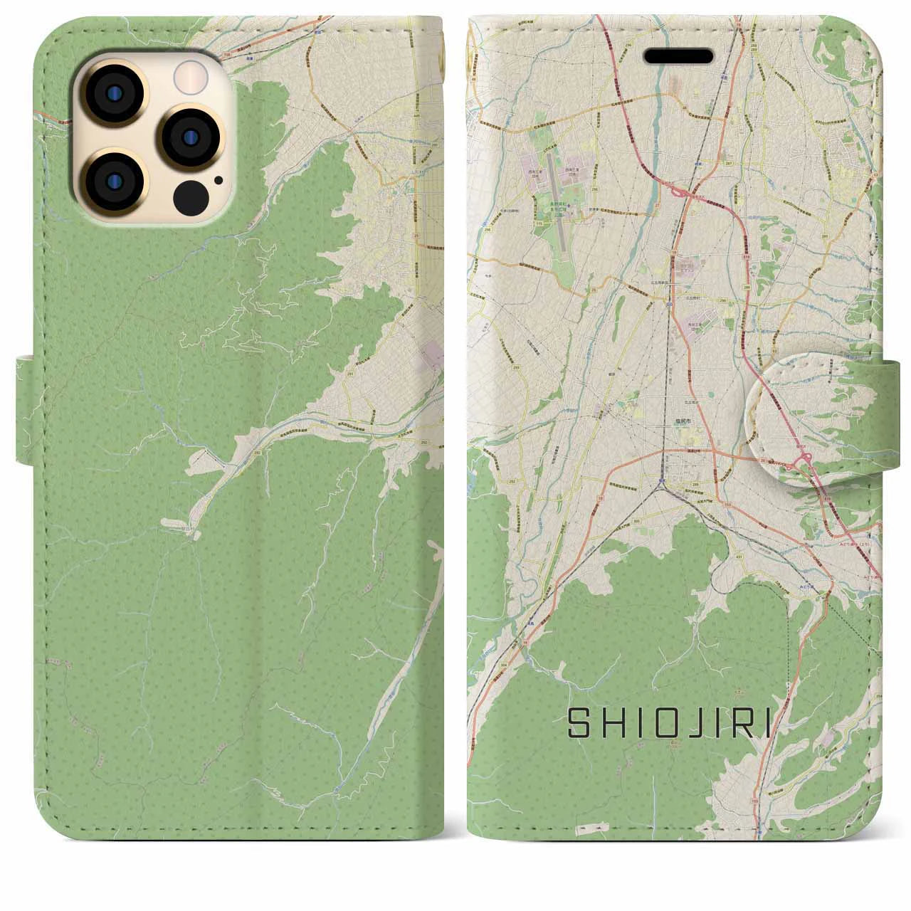 【塩尻(長野県)】地図柄iPhoneケース(手帳タイプ)ナチュラル・iPhone 12 Pro Max 用