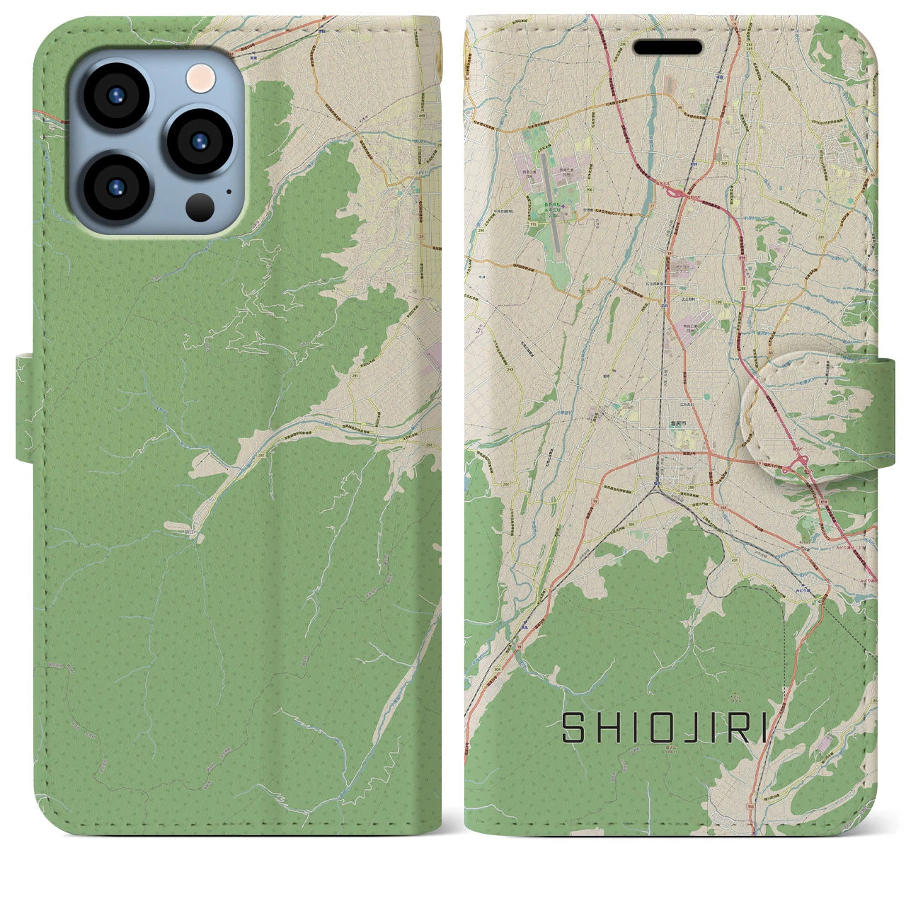 【塩尻(長野県)】地図柄iPhoneケース(手帳タイプ)ナチュラル・iPhone 13 Pro Max 用