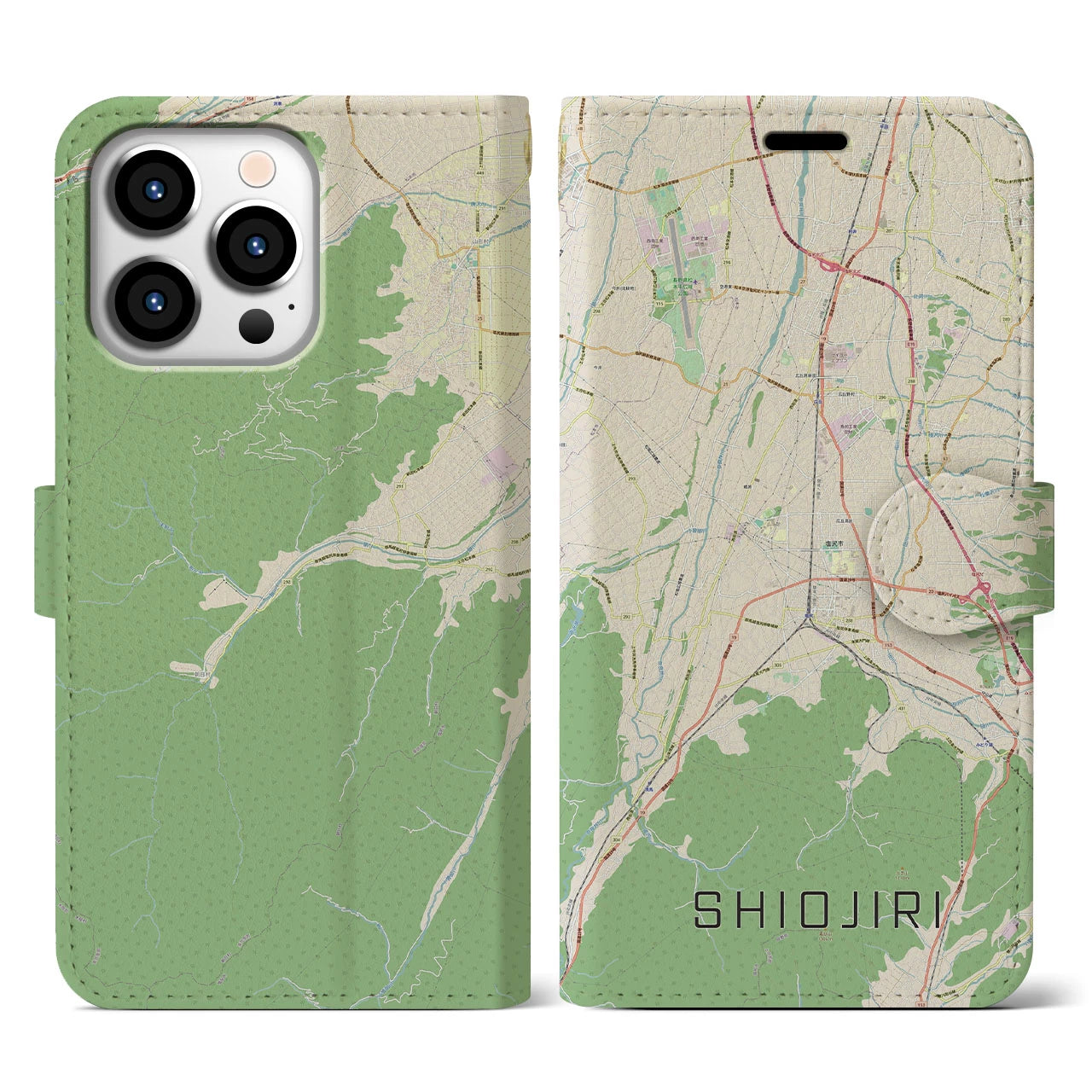 【塩尻(長野県)】地図柄iPhoneケース(手帳タイプ)ナチュラル・iPhone 13 Pro 用