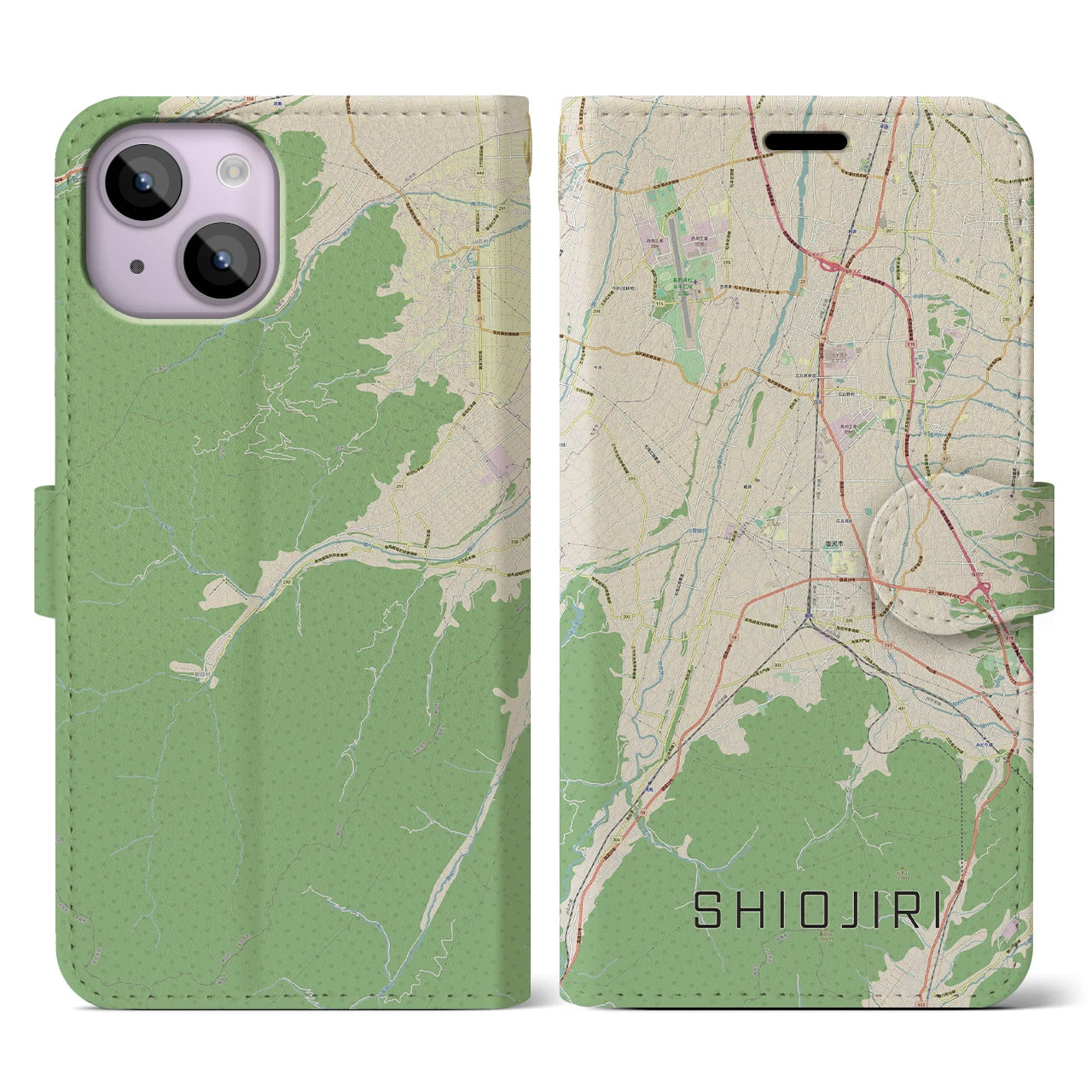 【塩尻(長野県)】地図柄iPhoneケース(手帳タイプ)ナチュラル・iPhone 14 用
