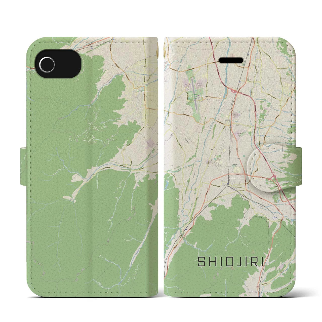 【塩尻(長野県)】地図柄iPhoneケース(手帳タイプ)ナチュラル・iPhone SE(第3 / 第2世代) / 8 / 7 / 6s / 6 用
