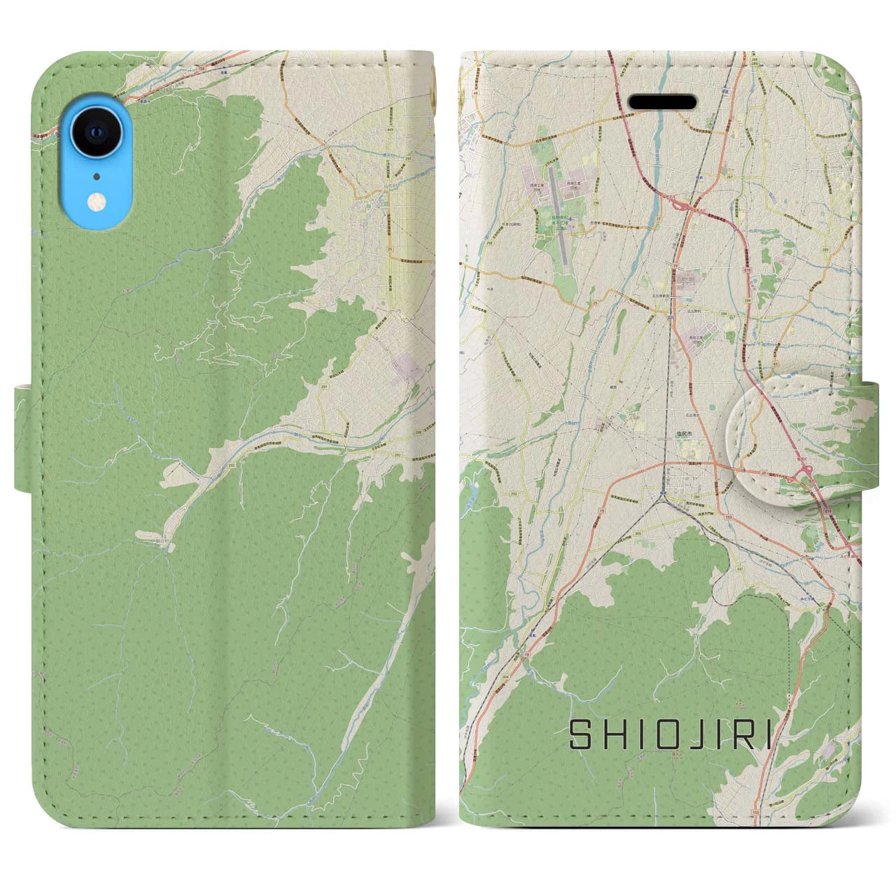 【塩尻(長野県)】地図柄iPhoneケース(手帳タイプ)ナチュラル・iPhone XR 用