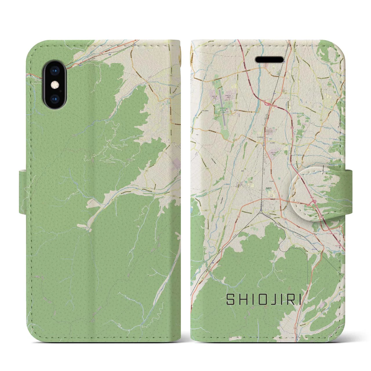 【塩尻(長野県)】地図柄iPhoneケース(手帳タイプ)ナチュラル・iPhone XS / X 用