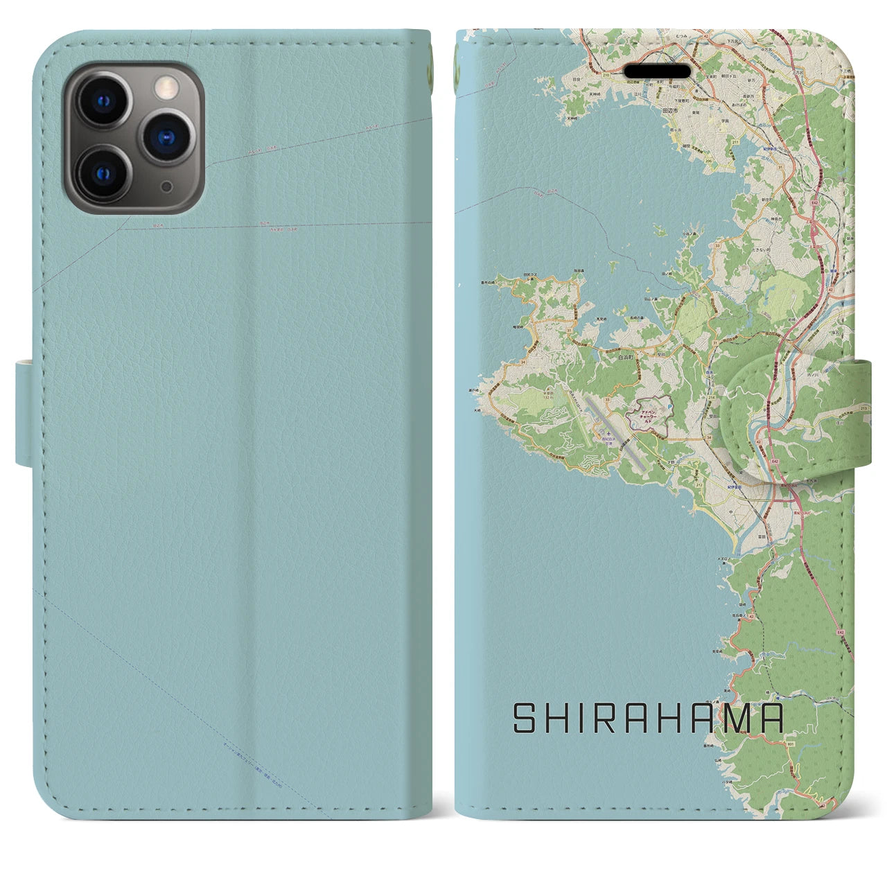 【白浜(和歌山県)】地図柄iPhoneケース(手帳タイプ)ナチュラル・iPhone 11 Pro Max 用