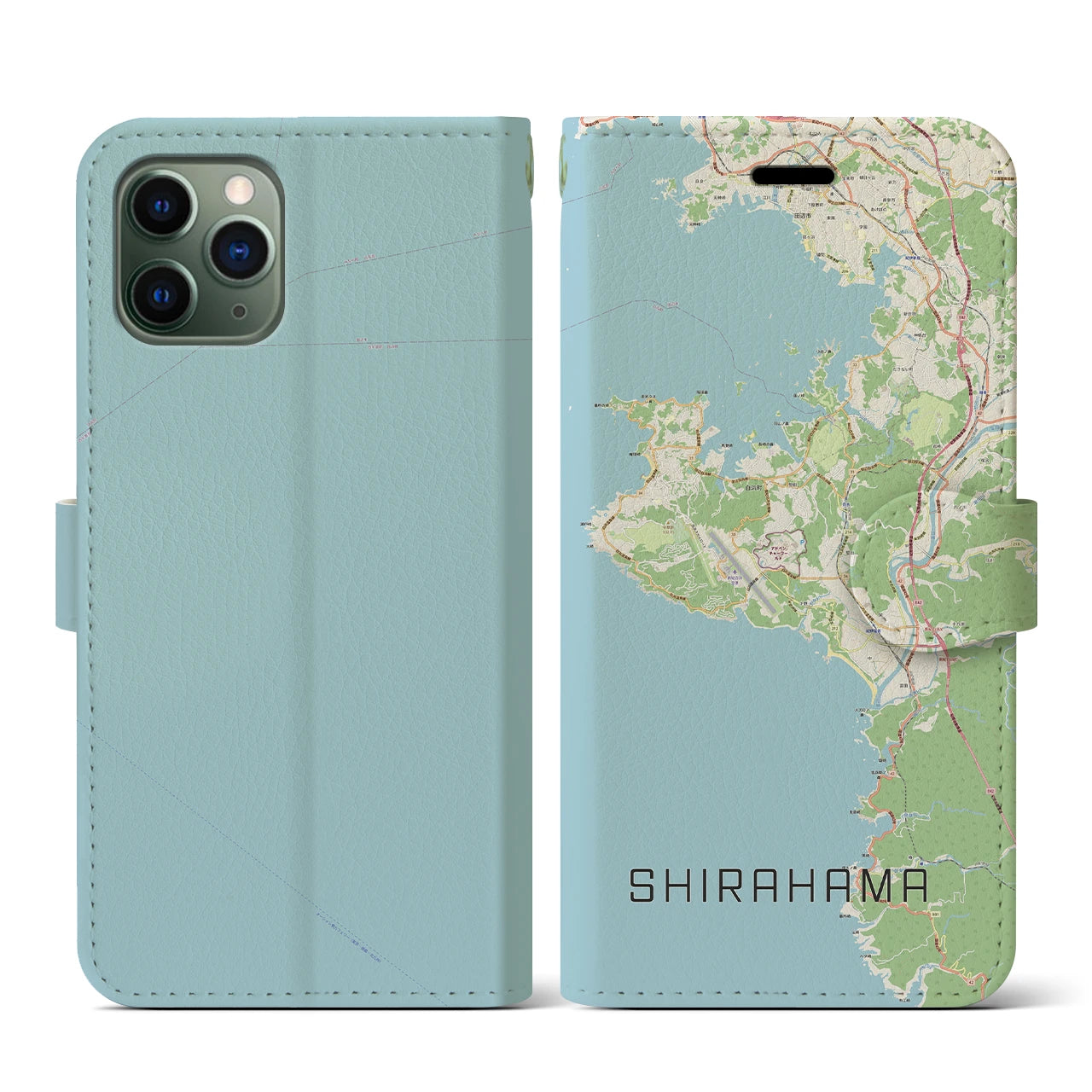 【白浜(和歌山県)】地図柄iPhoneケース(手帳タイプ)ナチュラル・iPhone 11 Pro 用