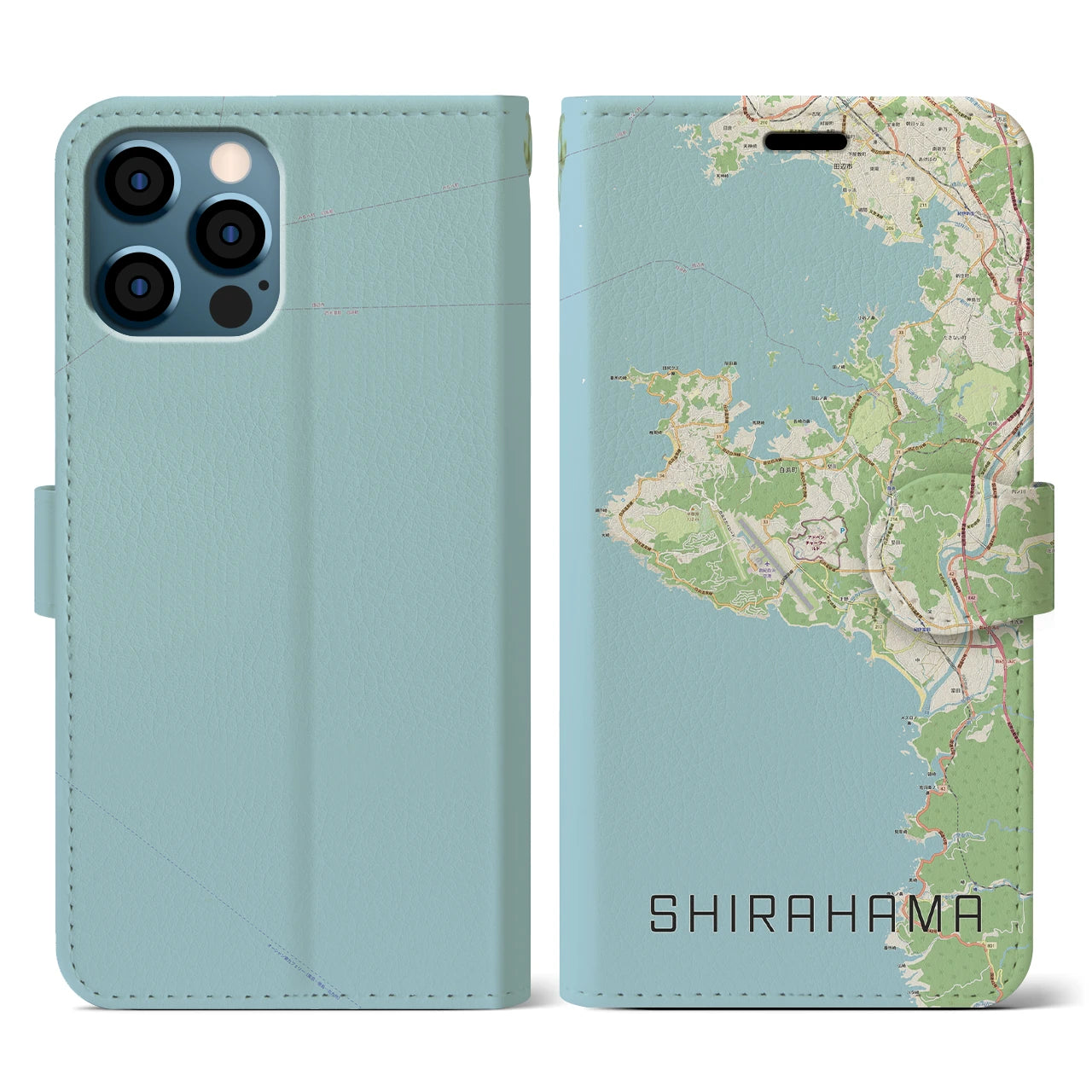 【白浜(和歌山県)】地図柄iPhoneケース(手帳タイプ)ナチュラル・iPhone 12 / 12 Pro 用