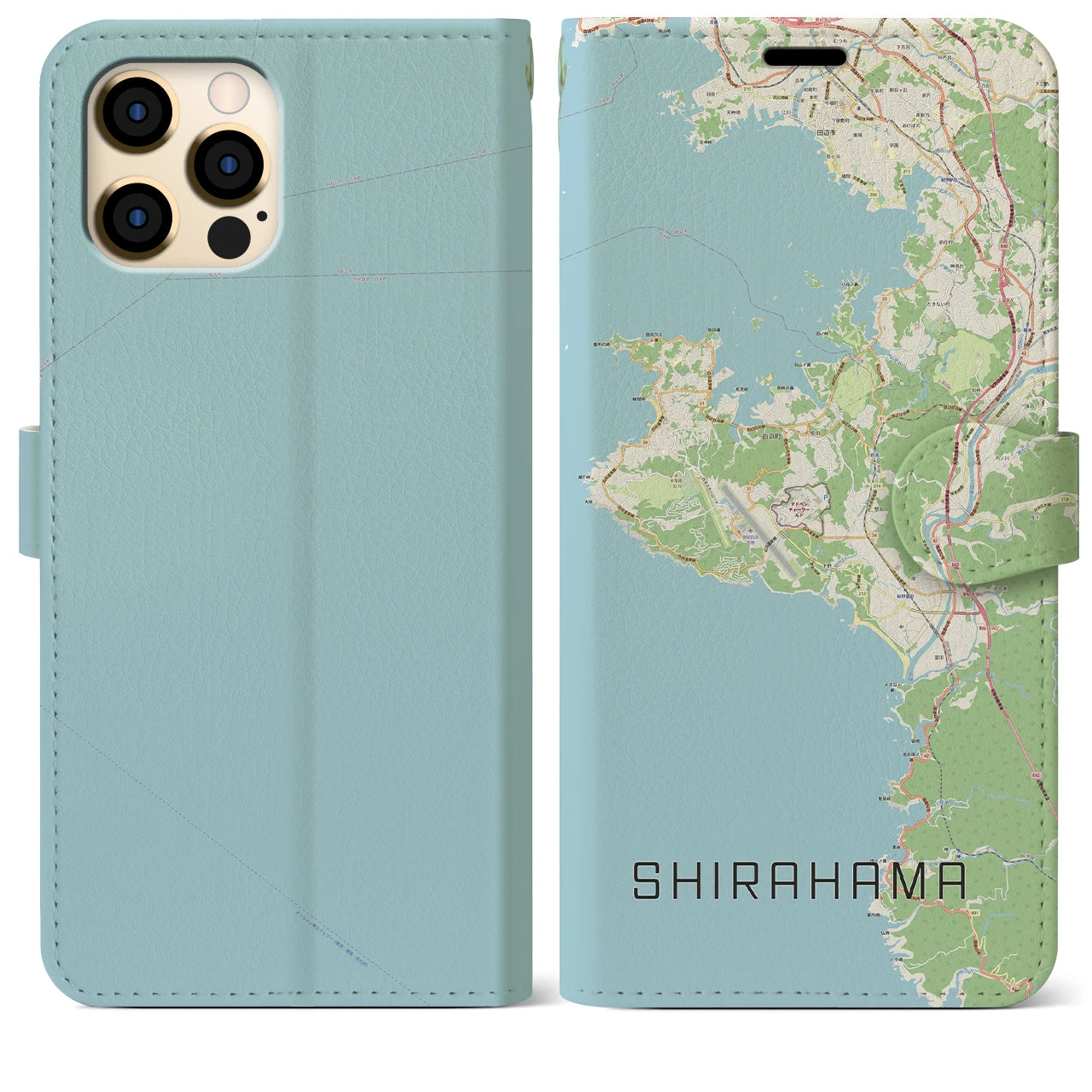 【白浜(和歌山県)】地図柄iPhoneケース(手帳タイプ)ナチュラル・iPhone 12 Pro Max 用