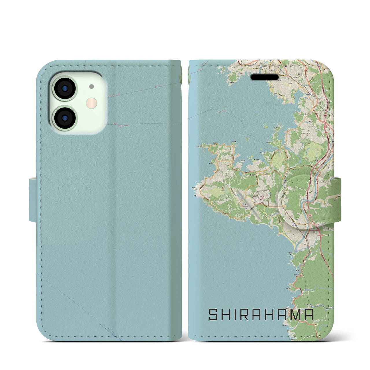 【白浜(和歌山県)】地図柄iPhoneケース(手帳タイプ)ナチュラル・iPhone 12 mini 用