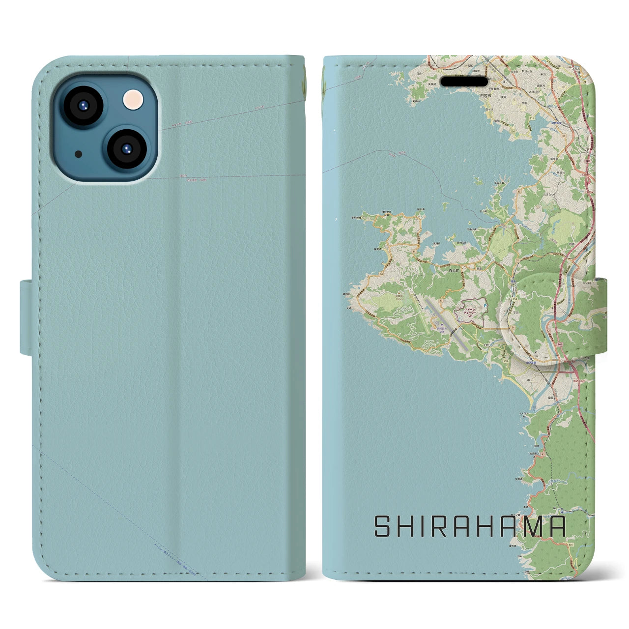 【白浜(和歌山県)】地図柄iPhoneケース(手帳タイプ)ナチュラル・iPhone 13 用