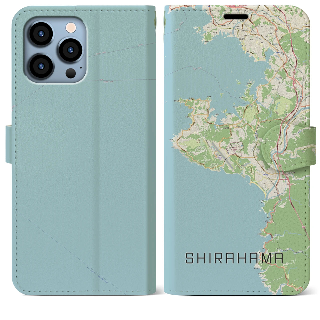 【白浜(和歌山県)】地図柄iPhoneケース(手帳タイプ)ナチュラル・iPhone 13 Pro Max 用
