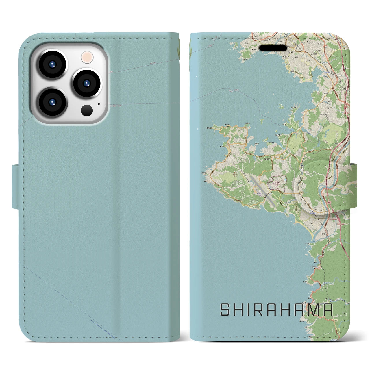 【白浜(和歌山県)】地図柄iPhoneケース(手帳タイプ)ナチュラル・iPhone 13 Pro 用
