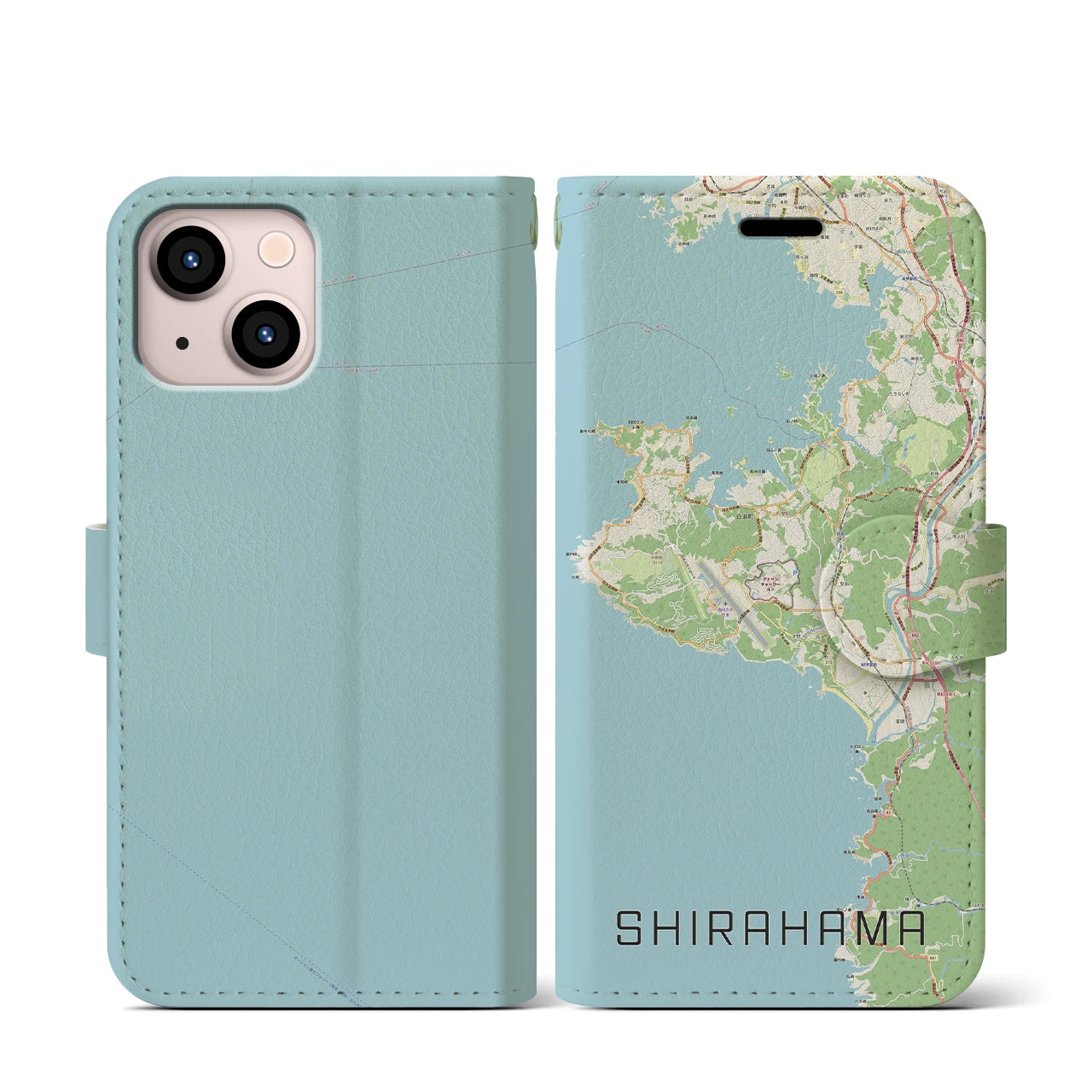 【白浜(和歌山県)】地図柄iPhoneケース(手帳タイプ)ナチュラル・iPhone 13 mini 用