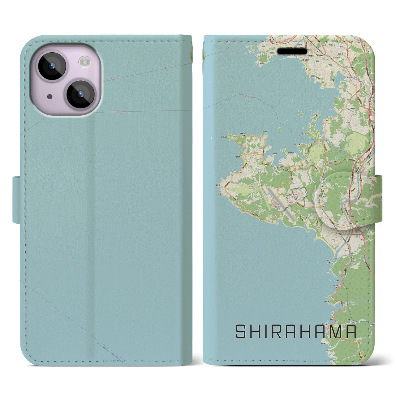 【白浜(和歌山県)】地図柄iPhoneケース(手帳タイプ)ナチュラル・iPhone 14 用
