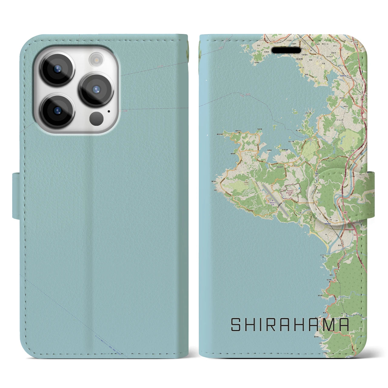 【白浜(和歌山県)】地図柄iPhoneケース(手帳タイプ)ナチュラル・iPhone 14 Pro 用