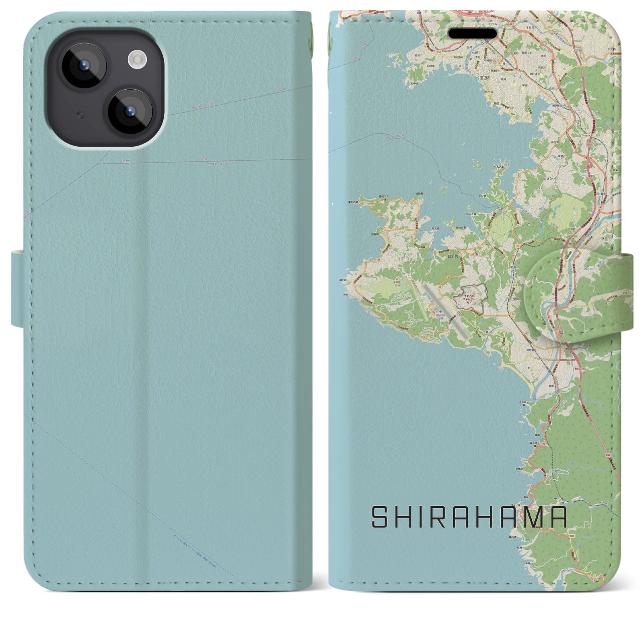 【白浜(和歌山県)】地図柄iPhoneケース(手帳タイプ)ナチュラル・iPhone 14 Plus 用