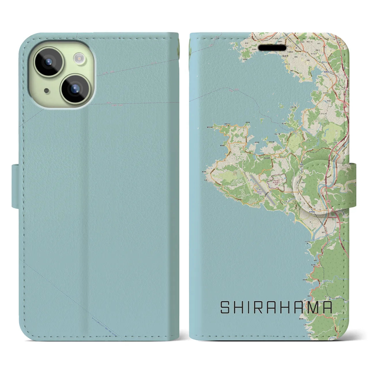 【白浜(和歌山県)】地図柄iPhoneケース(手帳タイプ)ナチュラル・iPhone 15 用