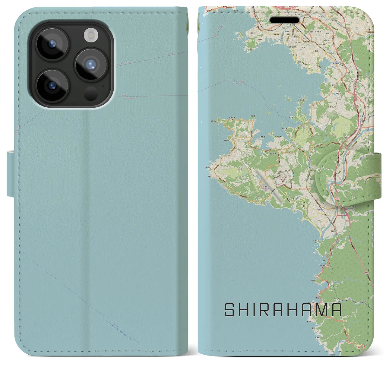 【白浜(和歌山県)】地図柄iPhoneケース(手帳タイプ)ナチュラル・iPhone 15 Pro Max 用