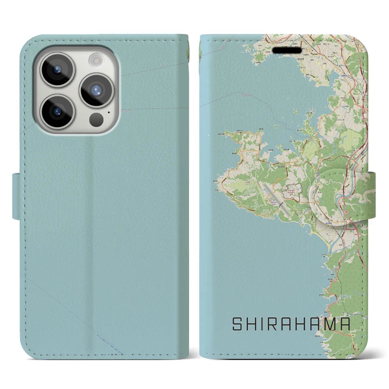 【白浜(和歌山県)】地図柄iPhoneケース(手帳タイプ)ナチュラル・iPhone 15 Pro 用