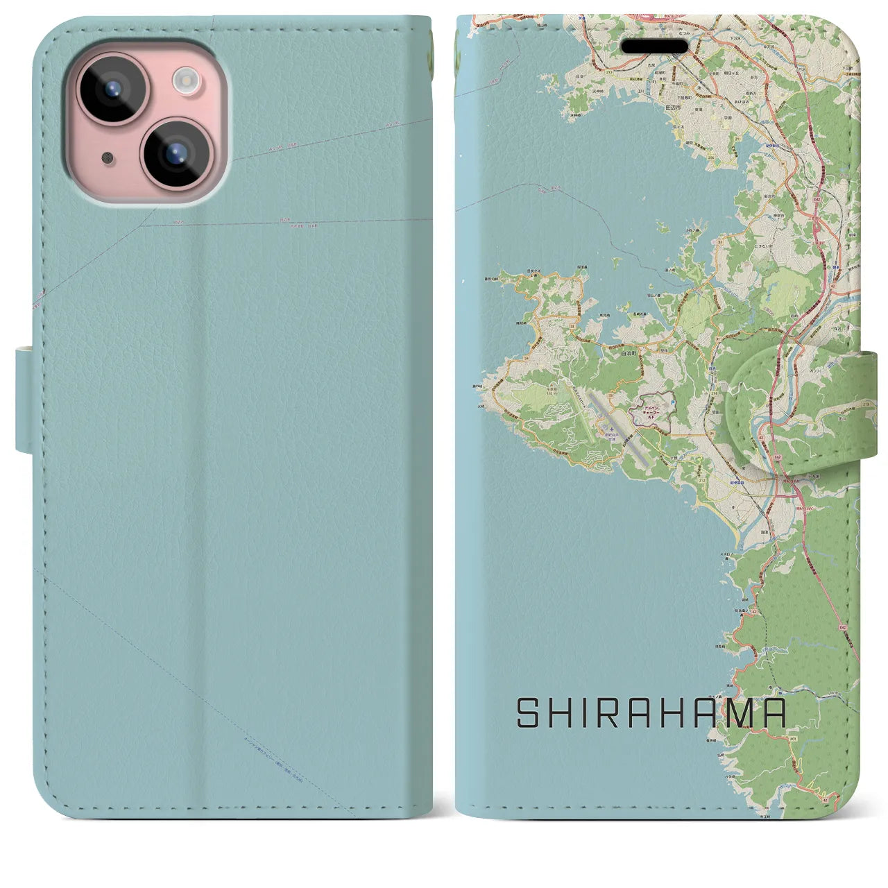 【白浜(和歌山県)】地図柄iPhoneケース(手帳タイプ)ナチュラル・iPhone 15 Plus 用