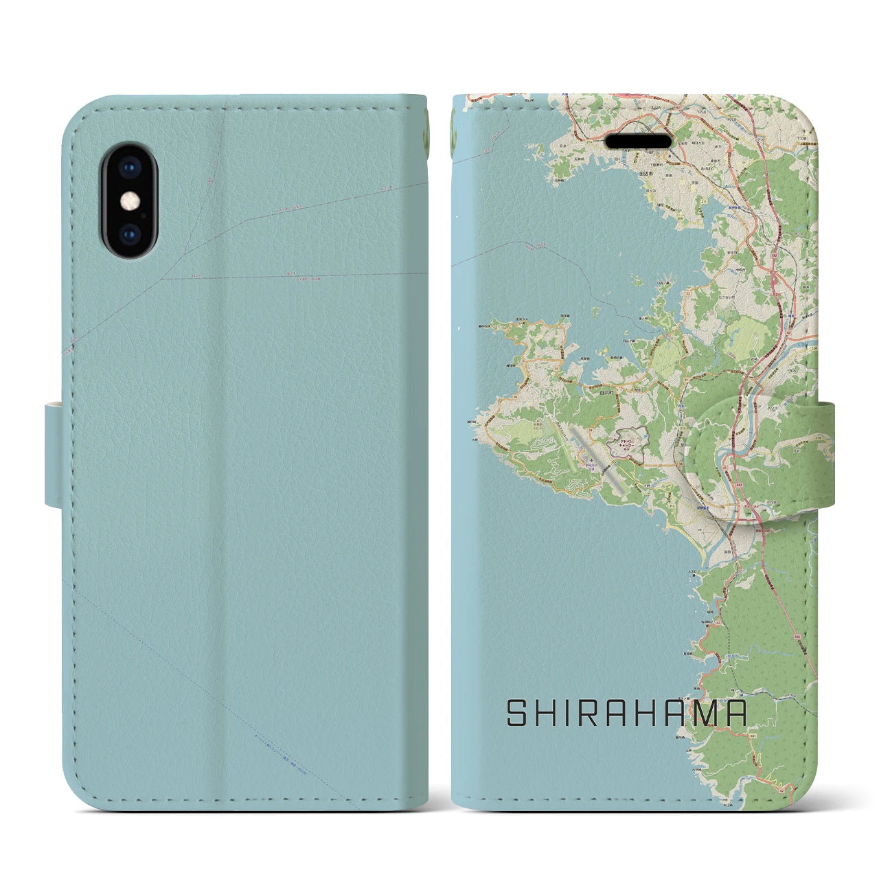 【白浜(和歌山県)】地図柄iPhoneケース(手帳タイプ)ナチュラル・iPhone XS / X 用