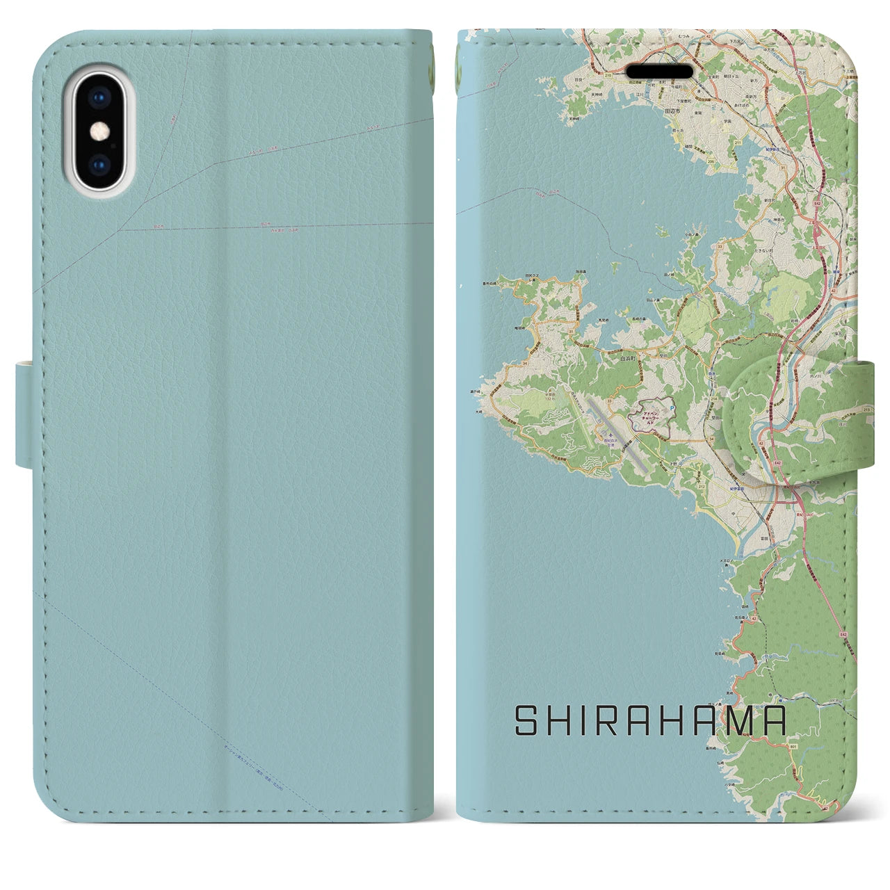 【白浜(和歌山県)】地図柄iPhoneケース(手帳タイプ)ナチュラル・iPhone XS Max 用