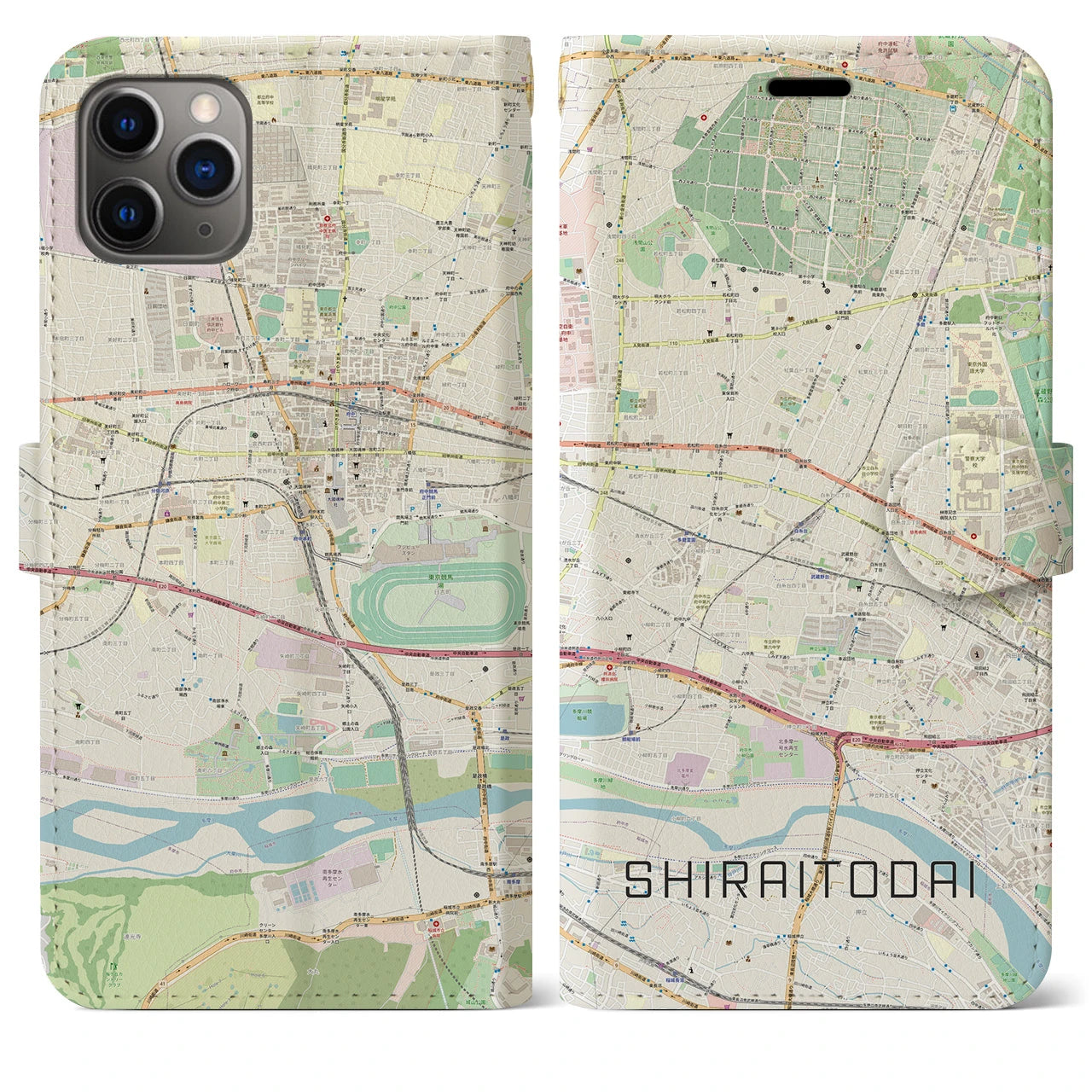 【白糸台(東京都)】地図柄iPhoneケース(手帳タイプ)ナチュラル・iPhone 11 Pro Max 用