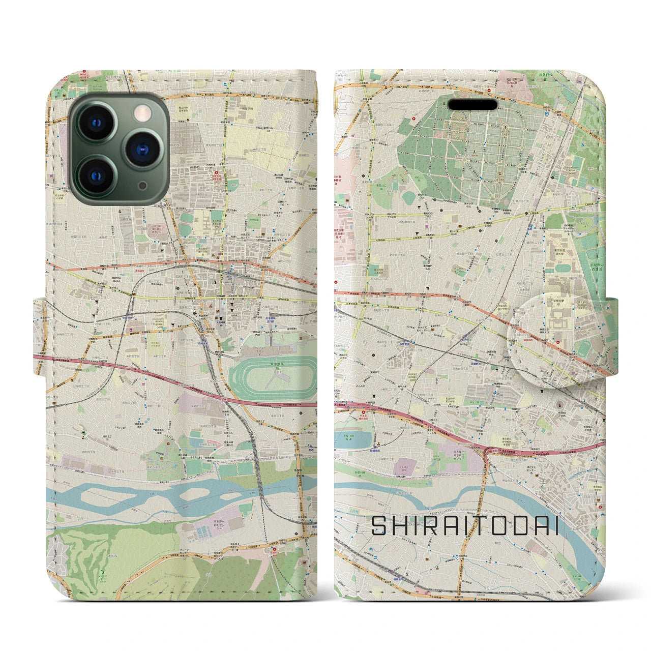 【白糸台(東京都)】地図柄iPhoneケース(手帳タイプ)ナチュラル・iPhone 11 Pro 用