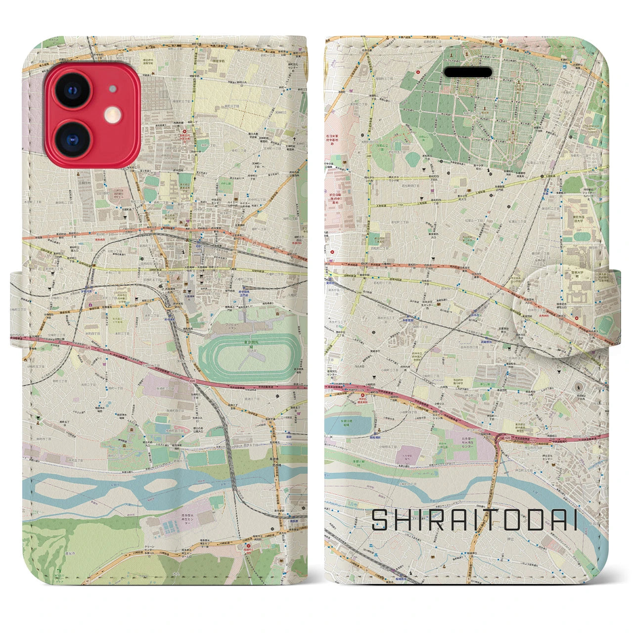【白糸台(東京都)】地図柄iPhoneケース(手帳タイプ)ナチュラル・iPhone 11 用