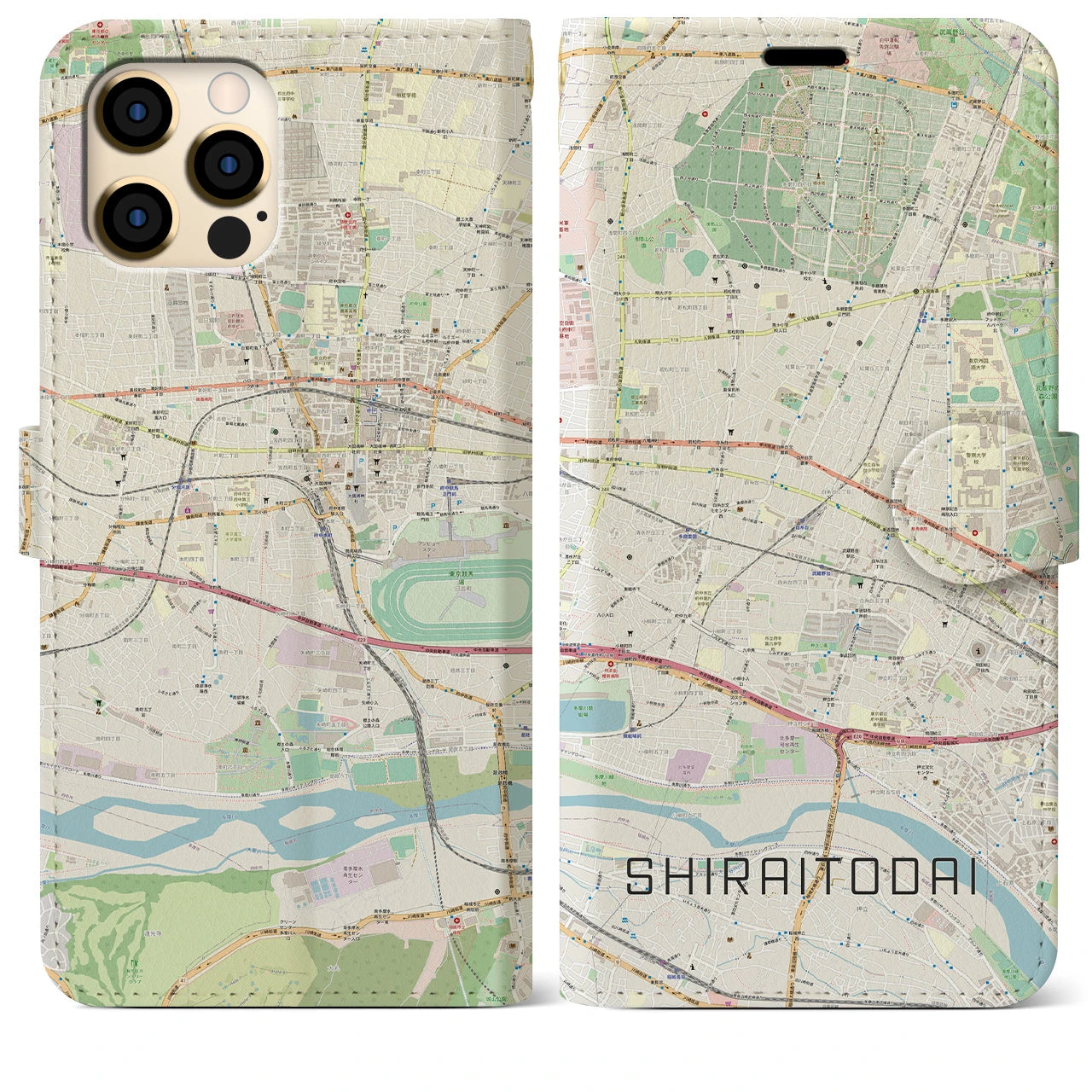 【白糸台(東京都)】地図柄iPhoneケース(手帳タイプ)ナチュラル・iPhone 12 Pro Max 用