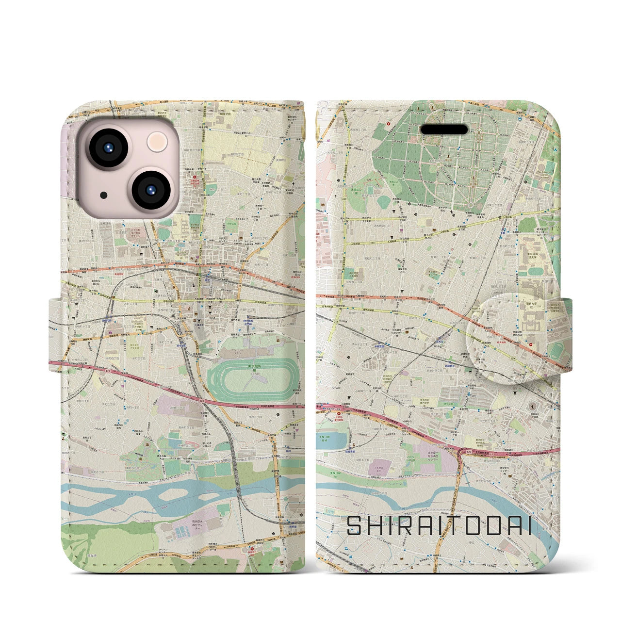 【白糸台(東京都)】地図柄iPhoneケース(手帳タイプ)ナチュラル・iPhone 13 mini 用