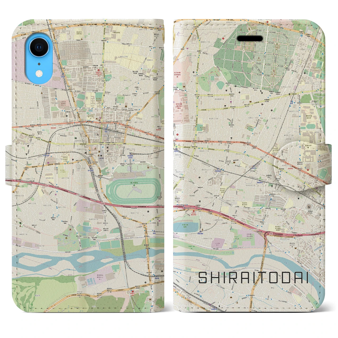 【白糸台(東京都)】地図柄iPhoneケース(手帳タイプ)ナチュラル・iPhone XR 用