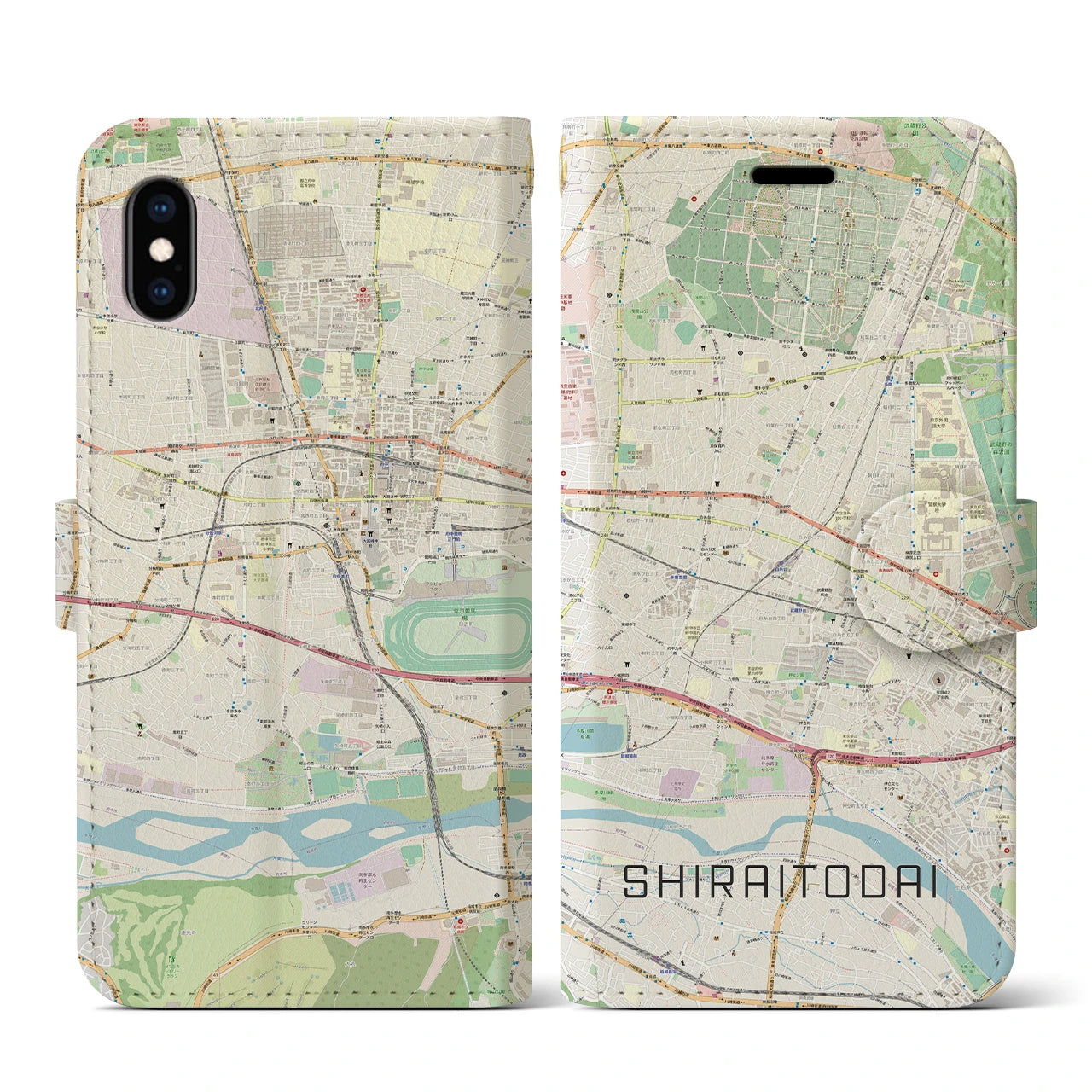 【白糸台(東京都)】地図柄iPhoneケース(手帳タイプ)ナチュラル・iPhone XS / X 用