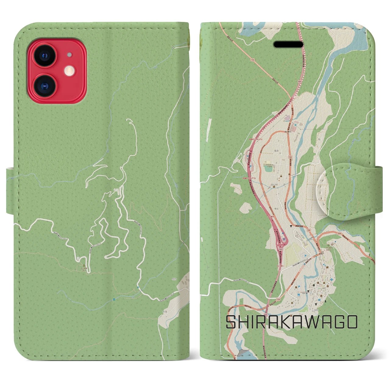 【白川郷(岐阜県)】地図柄iPhoneケース(手帳タイプ)ナチュラル・iPhone 11 用
