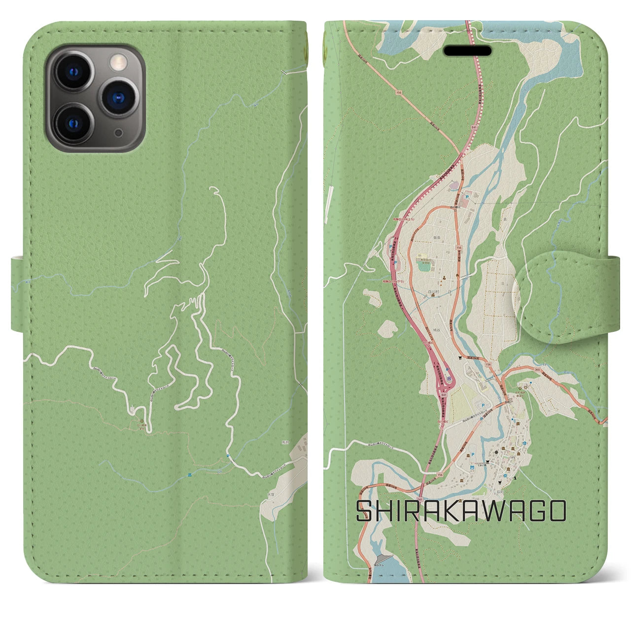 【白川郷(岐阜県)】地図柄iPhoneケース(手帳タイプ)ナチュラル・iPhone 11 Pro Max 用