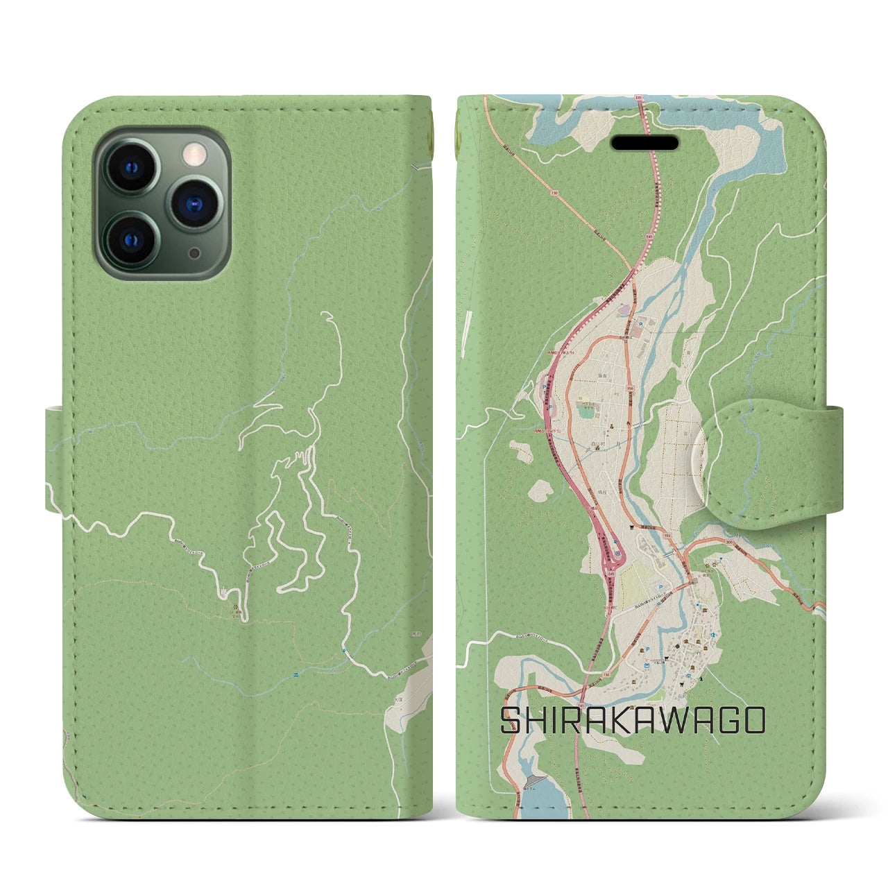 【白川郷(岐阜県)】地図柄iPhoneケース(手帳タイプ)ナチュラル・iPhone 11 Pro 用