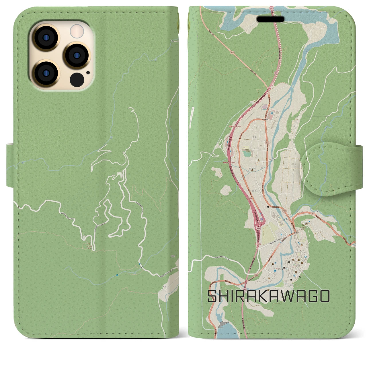 【白川郷(岐阜県)】地図柄iPhoneケース(手帳タイプ)ナチュラル・iPhone 12 Pro Max 用