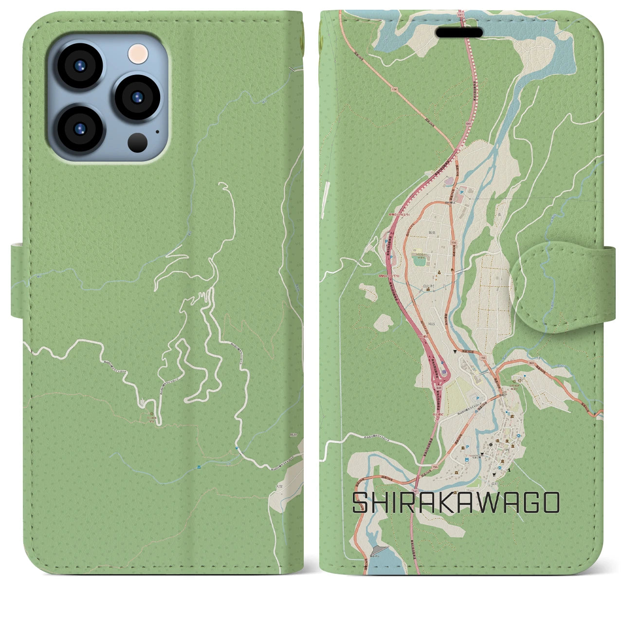 【白川郷(岐阜県)】地図柄iPhoneケース(手帳タイプ)ナチュラル・iPhone 13 Pro Max 用