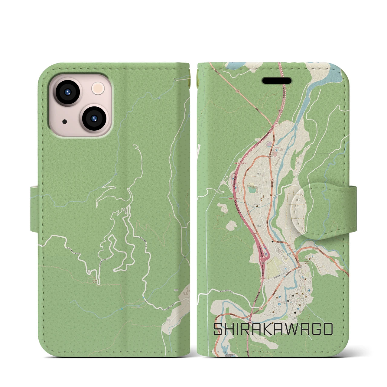 【白川郷(岐阜県)】地図柄iPhoneケース(手帳タイプ)ナチュラル・iPhone 13 mini 用