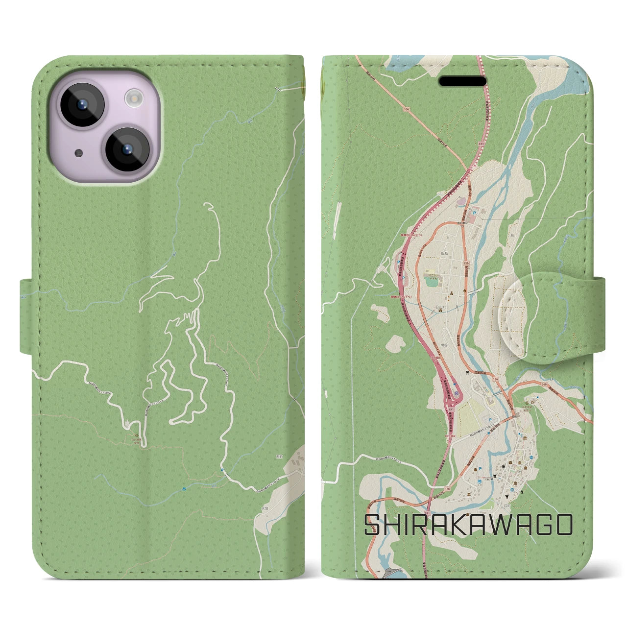 【白川郷(岐阜県)】地図柄iPhoneケース(手帳タイプ)ナチュラル・iPhone 14 用