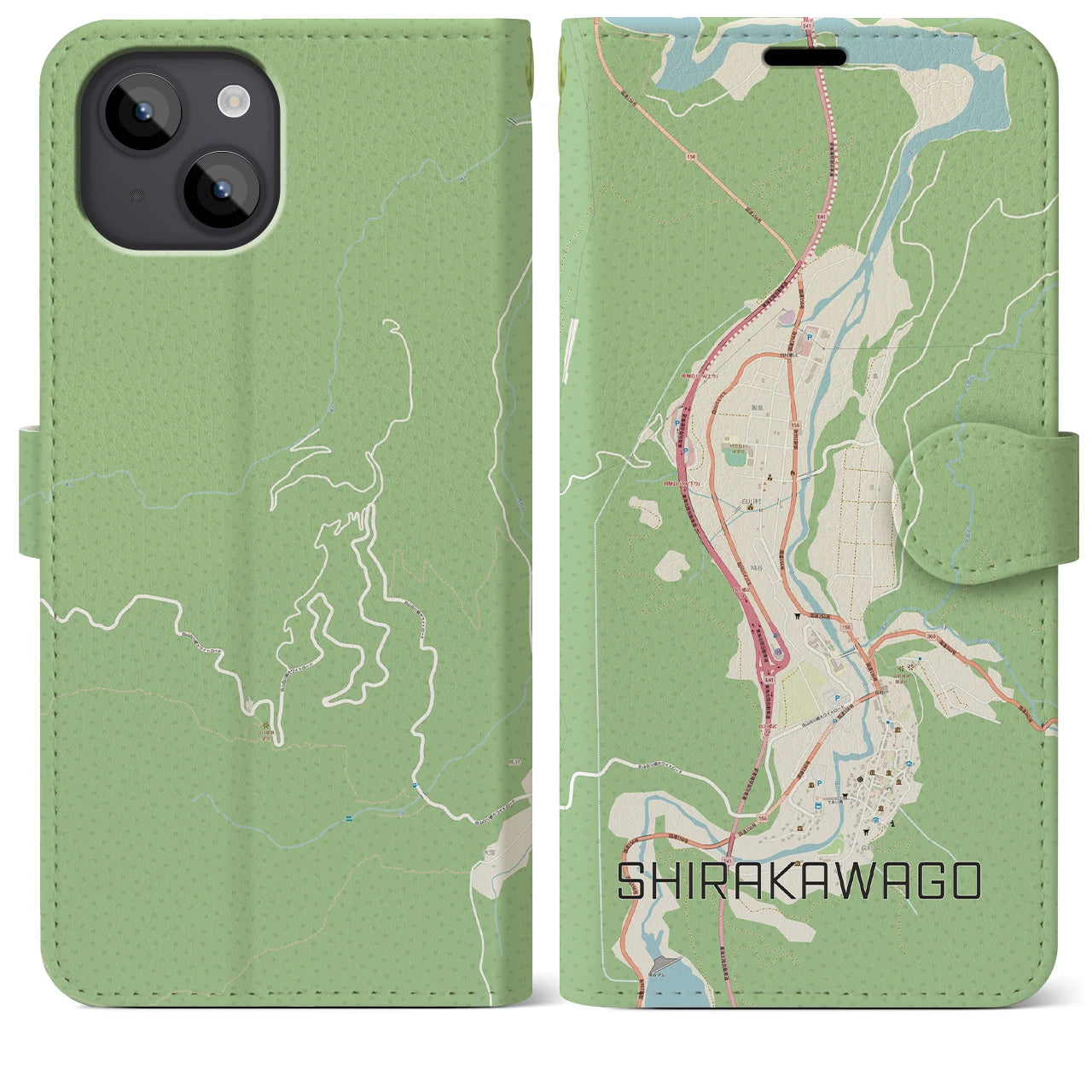 【白川郷(岐阜県)】地図柄iPhoneケース(手帳タイプ)ナチュラル・iPhone 14 Plus 用