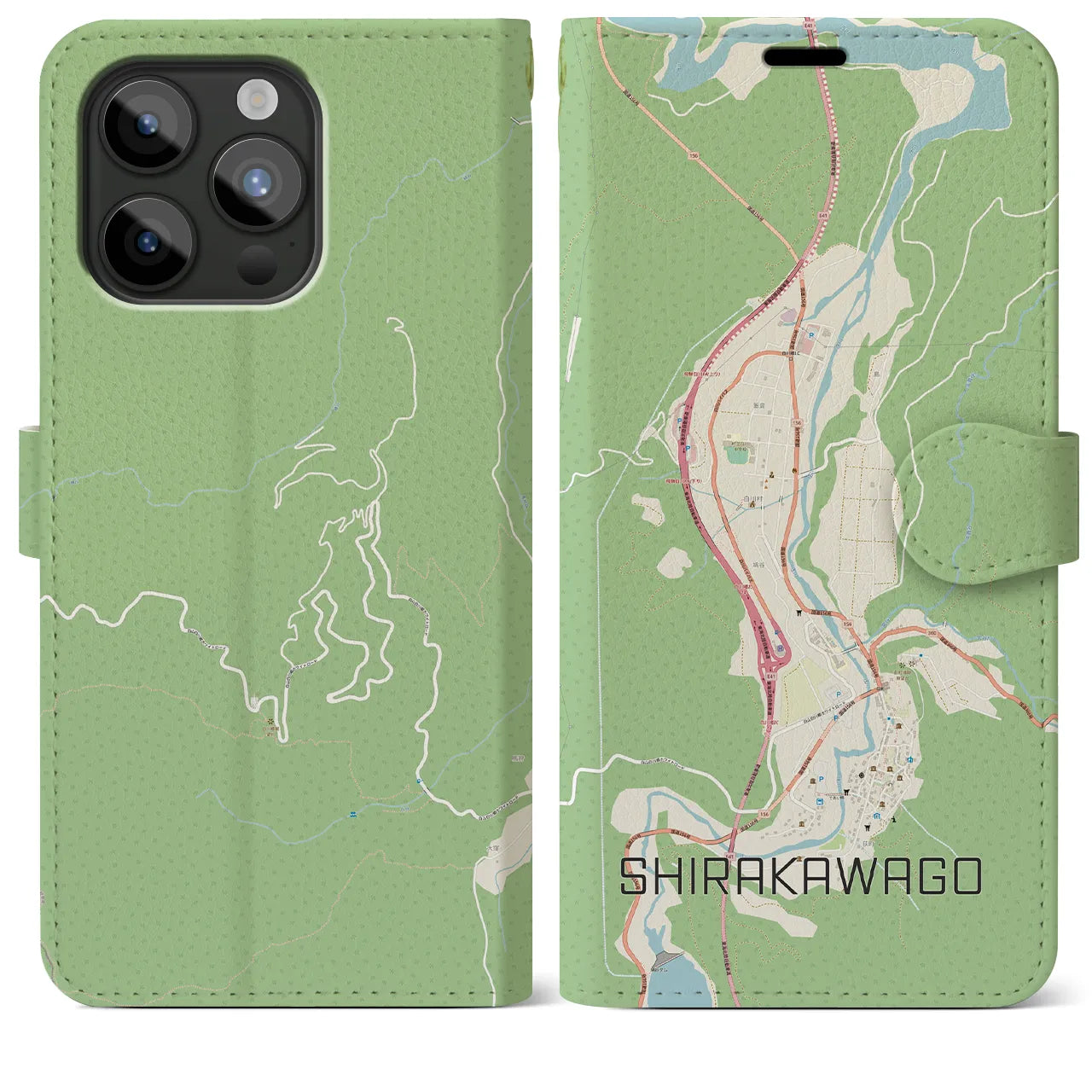 【白川郷(岐阜県)】地図柄iPhoneケース(手帳タイプ)ナチュラル・iPhone 15 Pro Max 用