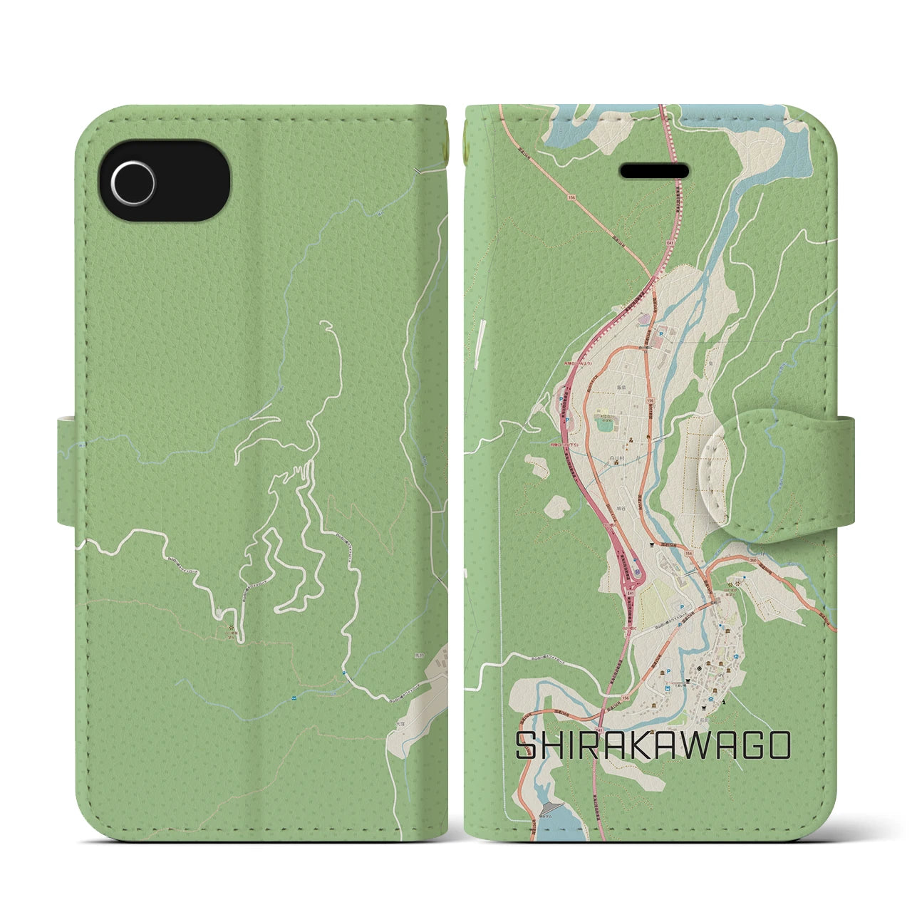 【白川郷(岐阜県)】地図柄iPhoneケース(手帳タイプ)ナチュラル・iPhone SE(第3 / 第2世代) / 8 / 7 / 6s / 6 用