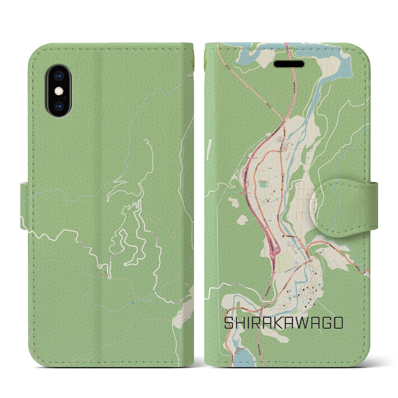【白川郷(岐阜県)】地図柄iPhoneケース(手帳タイプ)ナチュラル・iPhone XS / X 用