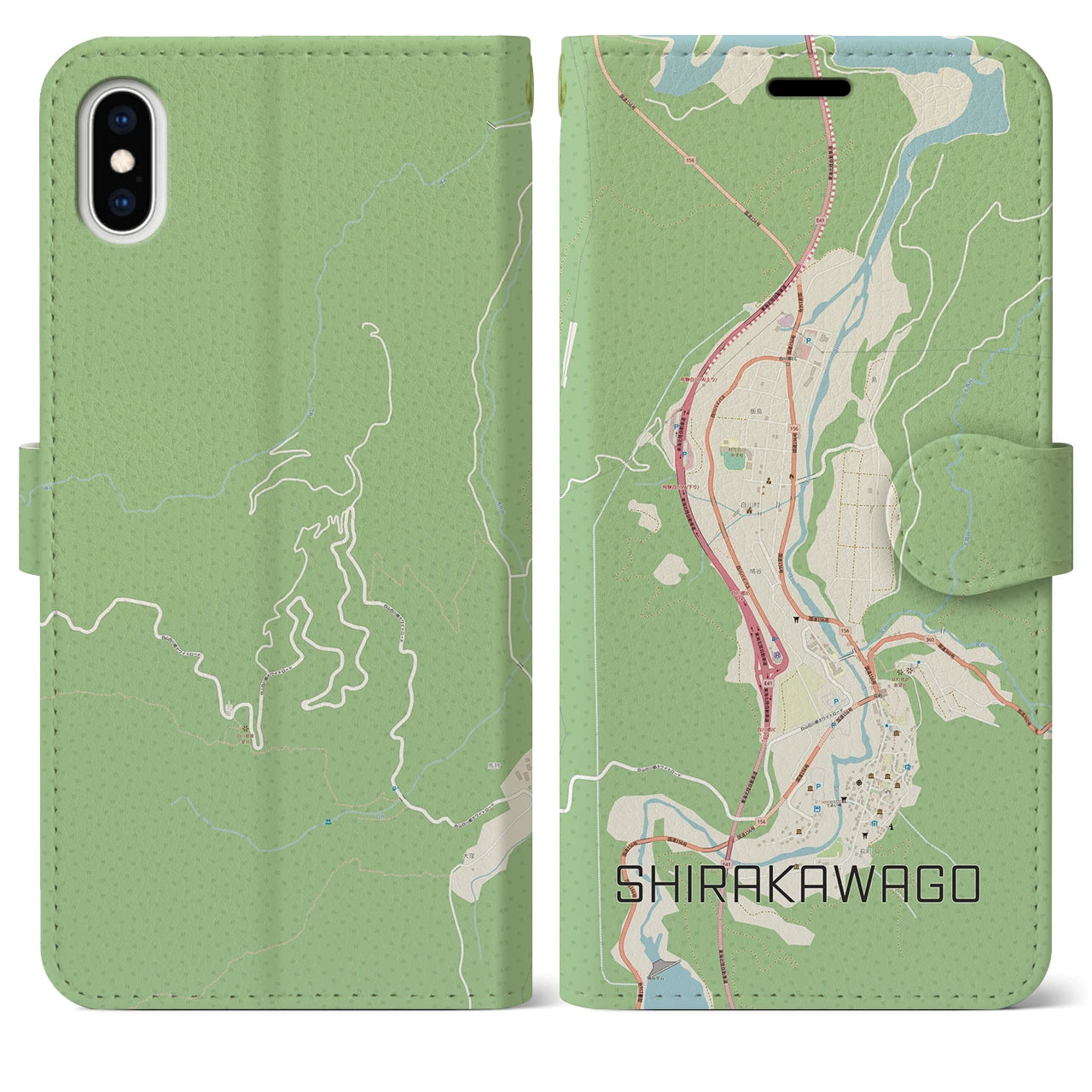 【白川郷(岐阜県)】地図柄iPhoneケース(手帳タイプ)ナチュラル・iPhone XS Max 用