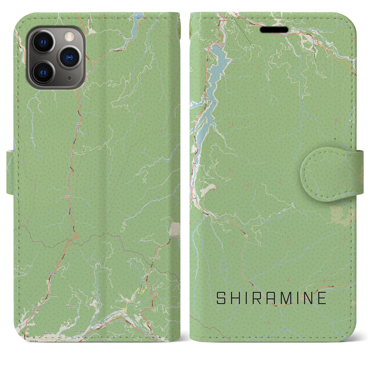 【白峰(石川県)】地図柄iPhoneケース(手帳タイプ)ナチュラル・iPhone 11 Pro Max 用