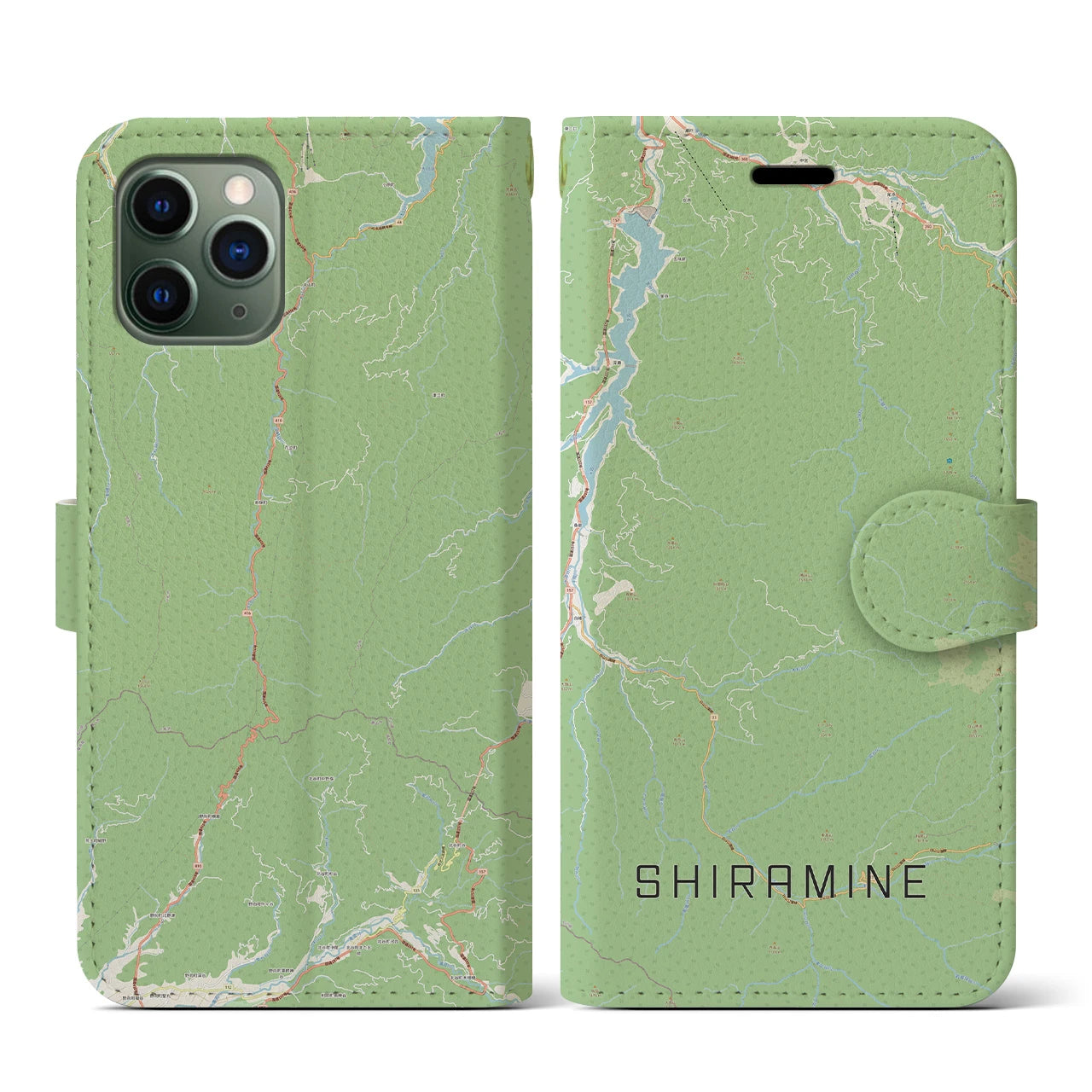 【白峰(石川県)】地図柄iPhoneケース(手帳タイプ)ナチュラル・iPhone 11 Pro 用