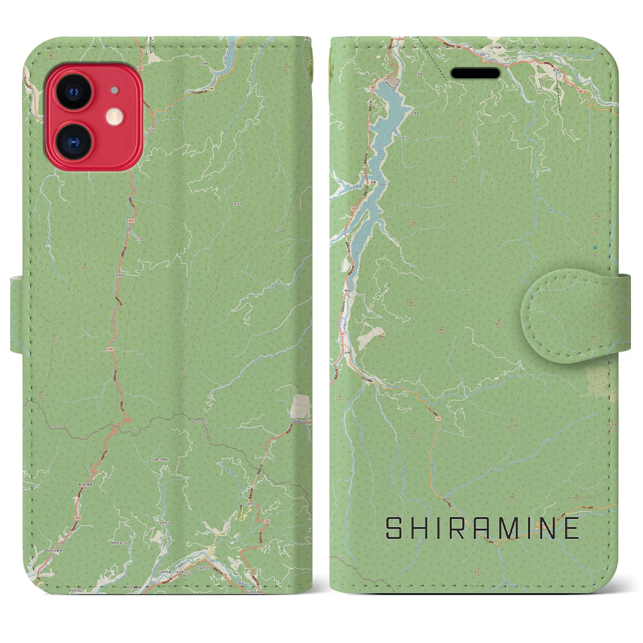 【白峰(石川県)】地図柄iPhoneケース(手帳タイプ)ナチュラル・iPhone 11 用