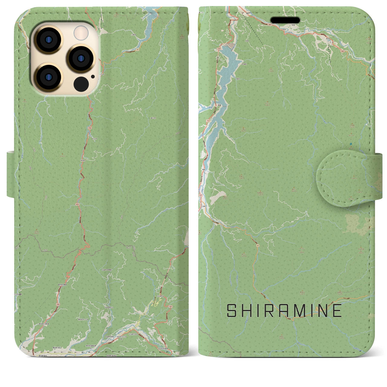 【白峰(石川県)】地図柄iPhoneケース(手帳タイプ)ナチュラル・iPhone 12 Pro Max 用
